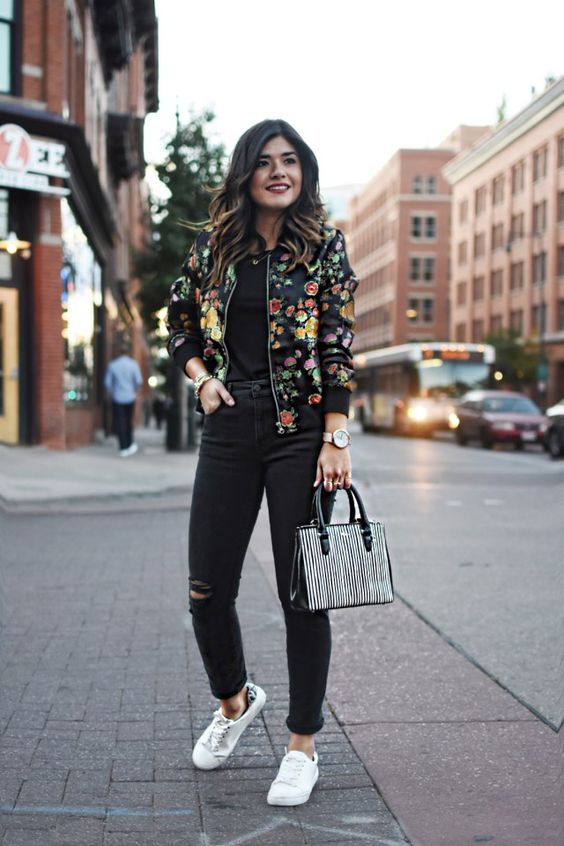 15 Trendy Floral Bomber Jacket Outfits - Styleohol