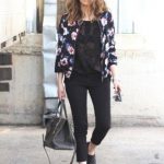 Casual outfits ideas with slip on shoes | Floral bomber jacket .