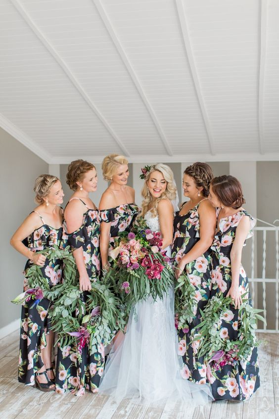 Picture Of dark floral cold shoulder maxi bridesmaid dresses with .
