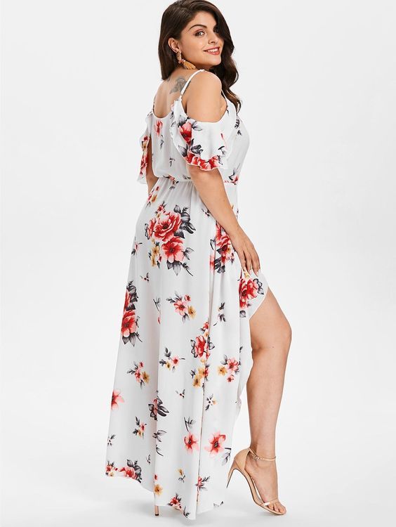 Plus Size Cold Shoulder Floral Maxi Flowing Dress ;Hot Dress #fall .