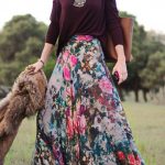 Burgundy pull, floral maxi skirt, boho romantic fall winter outfit .