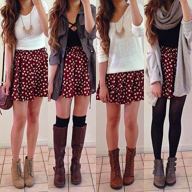 rinasenorita | Same skirt, four different casual/school outfit .