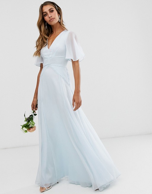 ASOS DESIGN Bridesmaid flutter sleeve maxi dress with pleated .