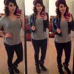 Fall wear! Leggins, leather jacket, fold over combat boots and .