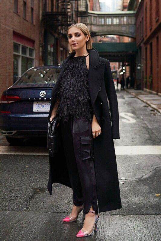 NYFW Day 5 - Feathers for Spring | Black coat outfit, Chic winter .