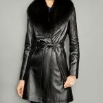 The Fur Vault Fox-Fur-Collar Belted Leather Coat & Reviews - Wom