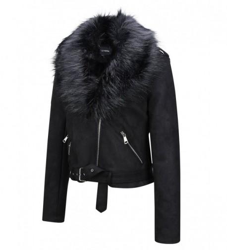 Womens Faux Fur Collar Leather Suede Short Jacket - Black8830 .