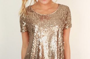 Sparkle In The City Top in Taupe - Gold Sequin Glitter Top .