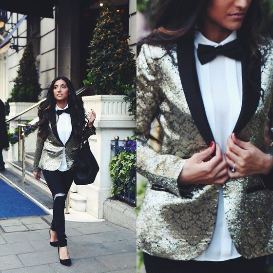 sequin blazer | Homecoming outfits, Women wearing ties, Fashi