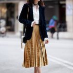 The Best Outfit Ideas Of The Week | Velvet midi skirt, Gold skirt .