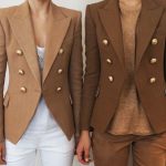 Balmain blazer | brown jacket with gold buttons | womens outfit .