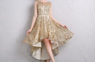 Sparkly Gold Cocktail Dresses 2018 A-Line / Princess Sash Glitter .