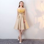 Chic / Beautiful 2017 Gold Cocktail Dresses Strapless Lace .