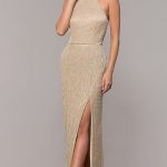Lame High-Neck Long Prom Dress in 2020 | Gold formal dress .