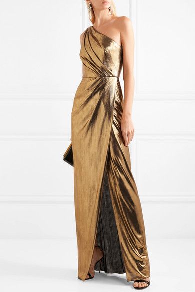 Marchesa Notte | One-shoulder draped lamé gown | NET-A-PORTER.COM .