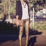 Blazer, plain Tee, Statement necklace-most simple and chic essence .