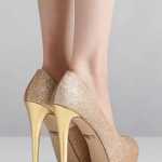 Elegant Peep Toe Stiletto High Heel Gold Pumps High Heel, 15cm .