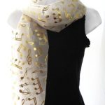 NEW IVORY GOLD MUSIC NOTE SCARF SHAWL PERFORMANCE CHOIR HOLIDAY .