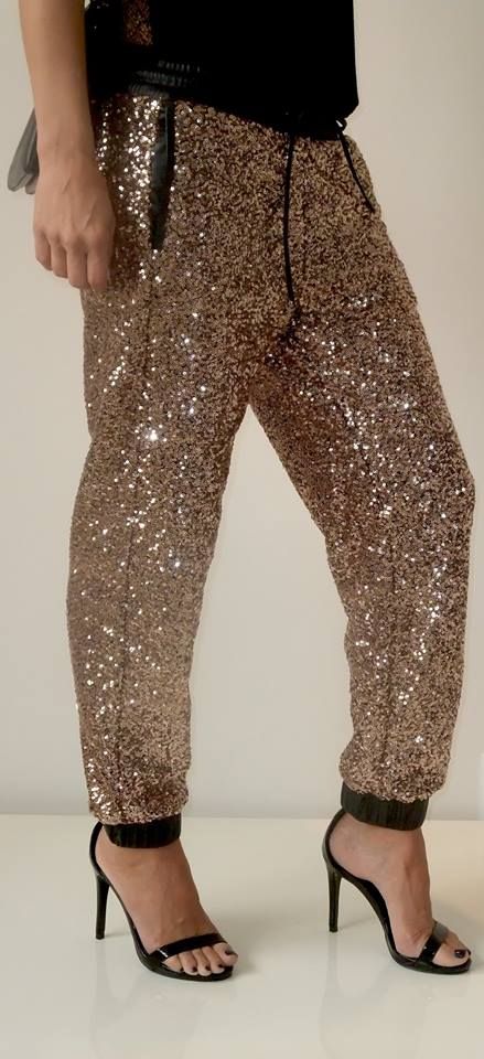Here's the side view of our lovely sequin joggers! Available in .