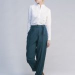 LEMAIRE chambray Cargo pants with OTHER/woman grandad collar shirt .