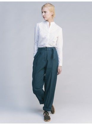 LEMAIRE chambray Cargo pants with OTHER/woman grandad collar shirt .