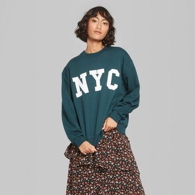Women's Oversized Crew Neck Pullover Sweatshirt Graphic NYC - Wild .