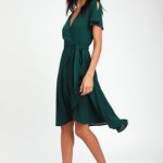 Emelina Dark Green Leaf Print Wrap Dress | Green dress casual .