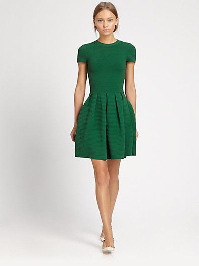 Green dress... Add a hounds tooth jacket and some black suede .