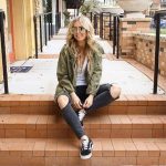 distressed jeans, play date outfit, green jacket outfit, vans .