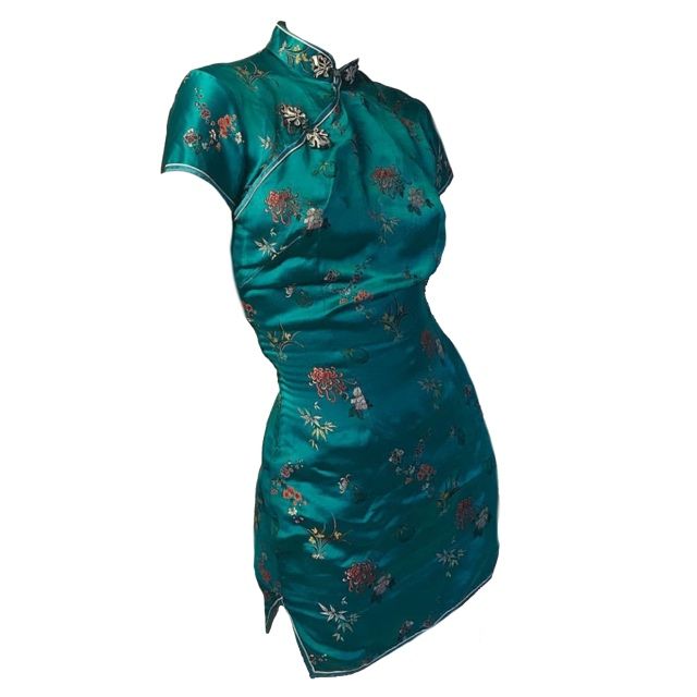 Green silk asian dress polyvore moodboard filler | Aesthetic .