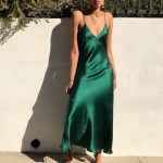 your perfect prom dress in green silk V neck line date night dress .