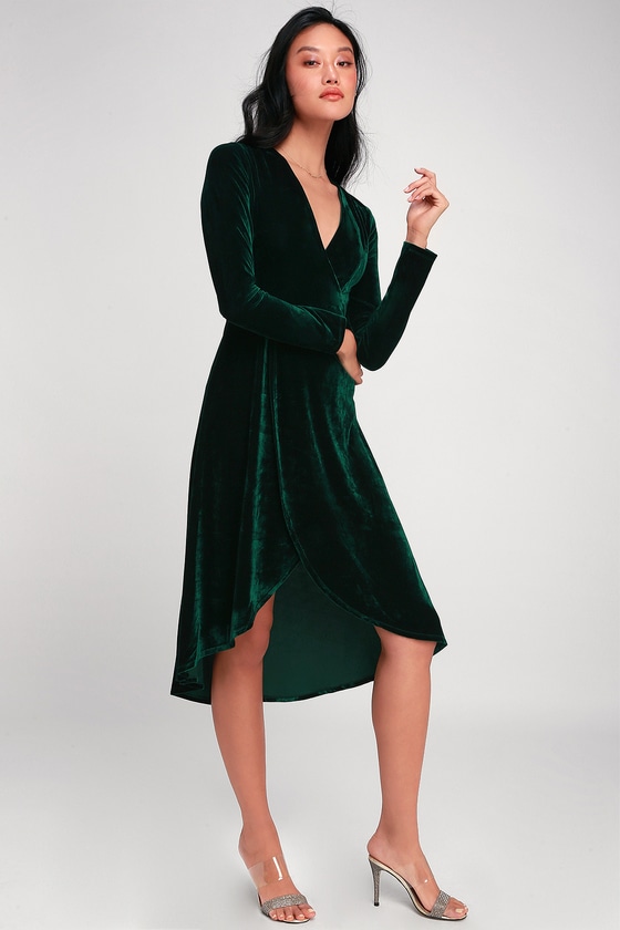 Glam Velvet Dress - Emerald Green Dress - Midi Dre