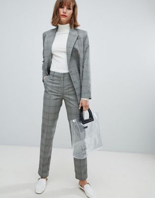 Mango check pants two-piece in gray | Suits for women, Checked .