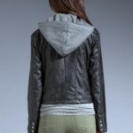 Women's Space Grey leather jacket with Hoodie | Noora Internation