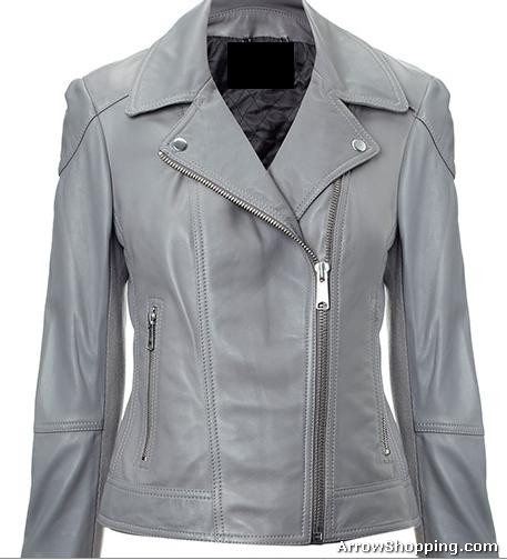 Grey Leather Jacket for Women