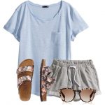 summer #outfits / Blue Sky V Tee + Grey Sweat Shorts | Comfy .