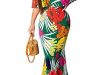 Women's Off Shoulder Dress Hawaiian Floral Evening Grown Long Maxi .