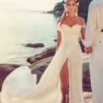 H1513 sexy boho chiffon beach wedding dress with slit skirt Women .