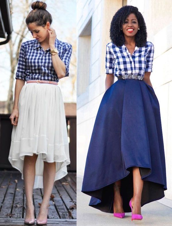 Outfits With High Low Shirts | Outfits, Skirt outfits, Plaid shirt .