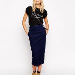 ASOS Denim High Waisted Midi Skirt in Deep Indigo | AS