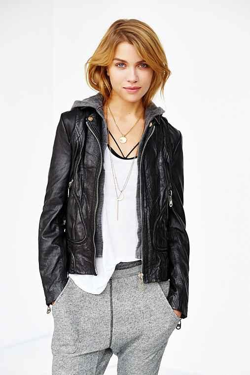 Doma Bianca Hooded Leather Bomber Jacket- from Urban Outfitte