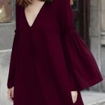 Bell Sleeve Solid Color Flare Dress WINE RED: Long Sleeve Dresses .