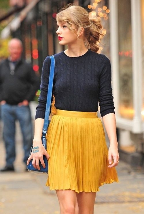 How to Wear a Mustard Pleated Mini Skirt (6 looks & outfits .