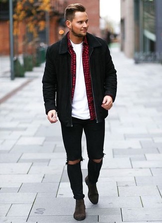 How To Wear a Black Suede Bomber Jacket With Dark Brown Suede .
