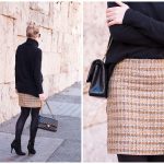 J Crew sparkly tweed mini skirt with oversized sweater, how to .