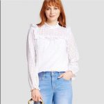Who What Wear Tops | White Eyelet Lace Ruffle Blouse Top | Poshma