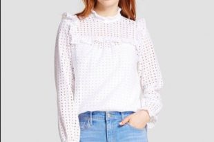 Who What Wear Tops | White Eyelet Lace Ruffle Blouse Top | Poshma