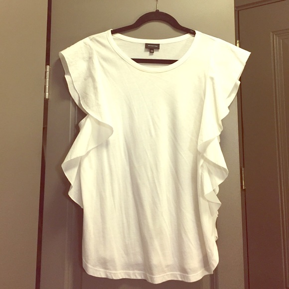 Who What Wear Tops | White Ruffle Tee Shirt | Poshma