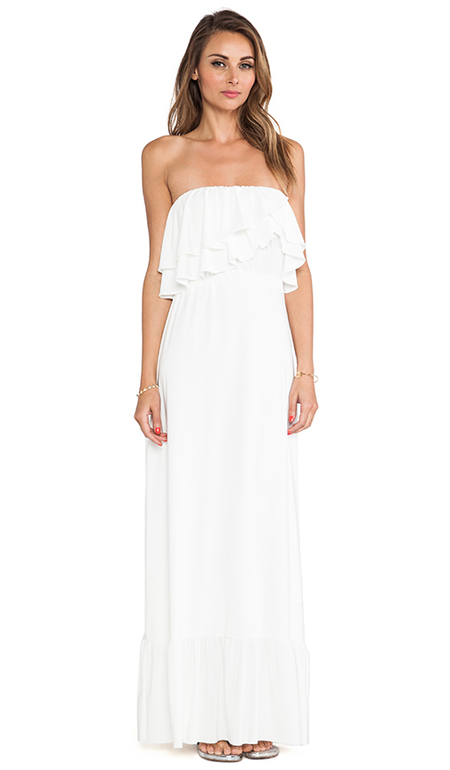 T-Bags LosAngeles Strapless Ruffle Top Dress in White | REVOL
