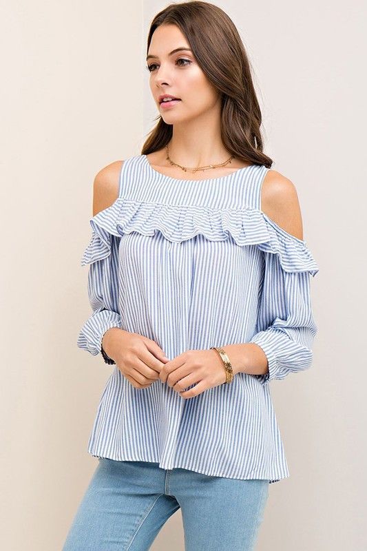 RWL BOUTIQUE - Striped Open Shoulder Top - Ruffles with Love - RWL .